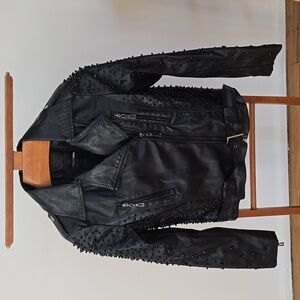 NWOT Fashion Nova Black Star Studded Faux Leather Blazer Motorcycle Coat Size XS